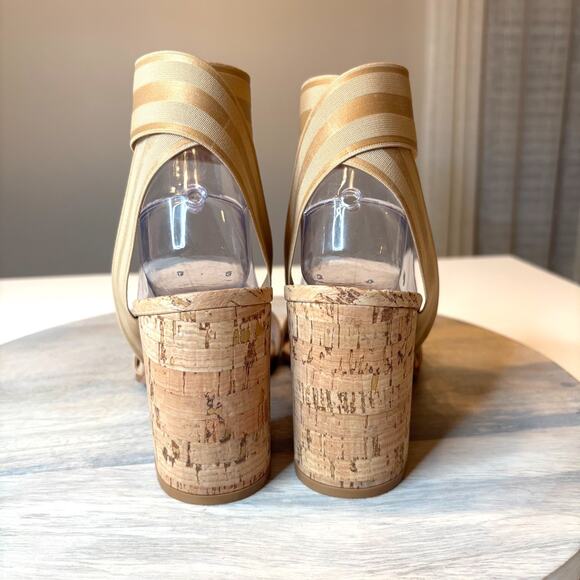 Gianvito Rossi Suede Cork Sandals Elastic Ankle Strap Beige 38.5 US 8.5 Italy - Picture 6 of 13